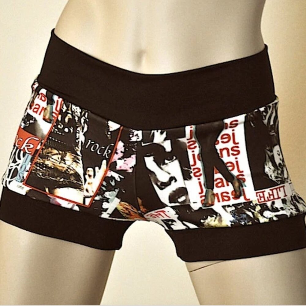 Black and White Fashion Print Hot Yoga Shorts Low Rise Made in USA NEW - Picture 4 of 7